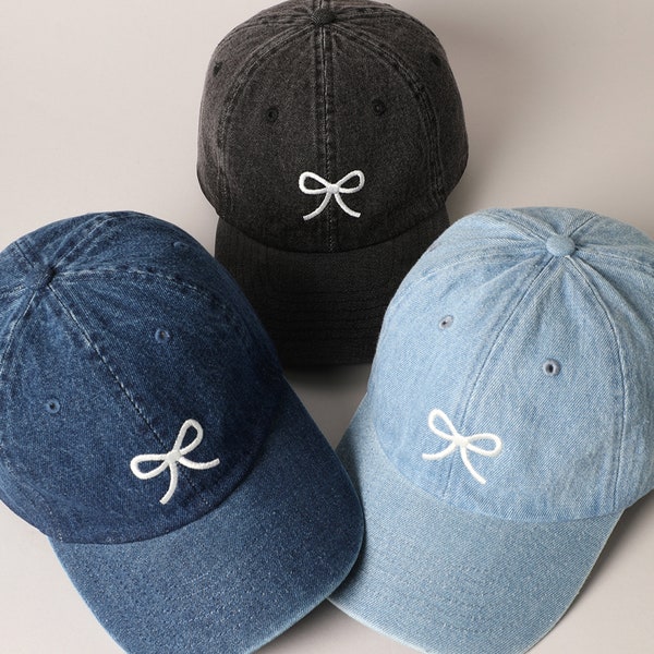 Trendy Bow Image Embroidered Denim Baseball Cap, Stylish Casual Trendy Bow Image Design Outdoor Caps, Perfect Hat for Everyday Fashion