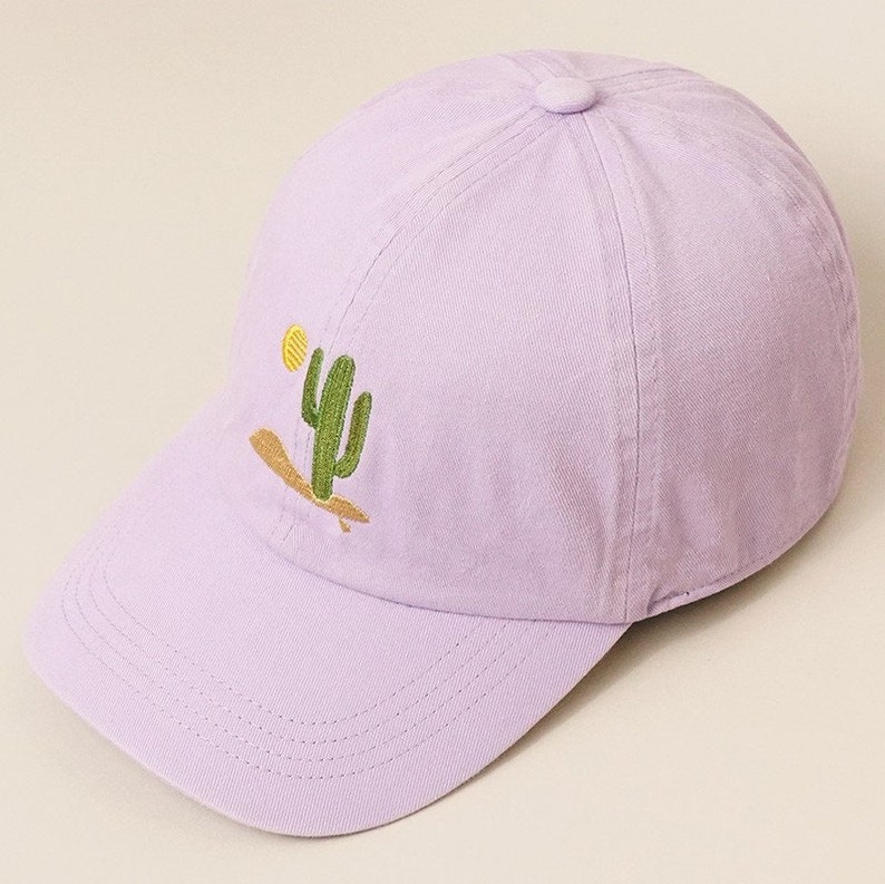 Cactus Embroidered Cap, Trucker Hat, Cotton Baseball Cap, Dad Hat, Summer Baseball Cap, Cotton Adjustable Baseball Cap Lavender