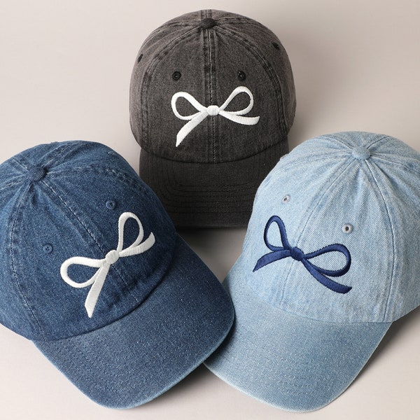 Trendy Bow Embroidered Denim Baseball Cap, Stylish Casual Trendy Bow Image Design Outdoor Caps, Perfect Hat for Everyday Fashion