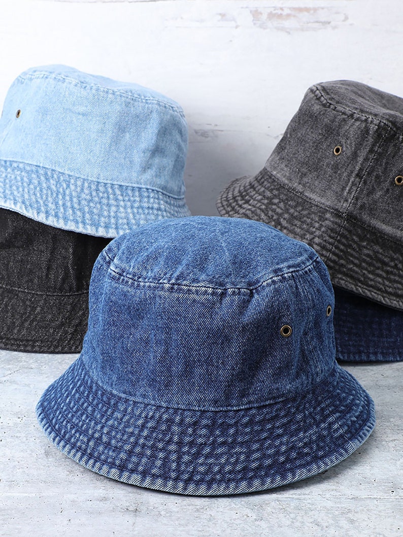 Vintage 100% Washed Cotton Canvas Denim Bucket Hat Casual Outdoor Fishing Hiking Safari Boonie Hat.