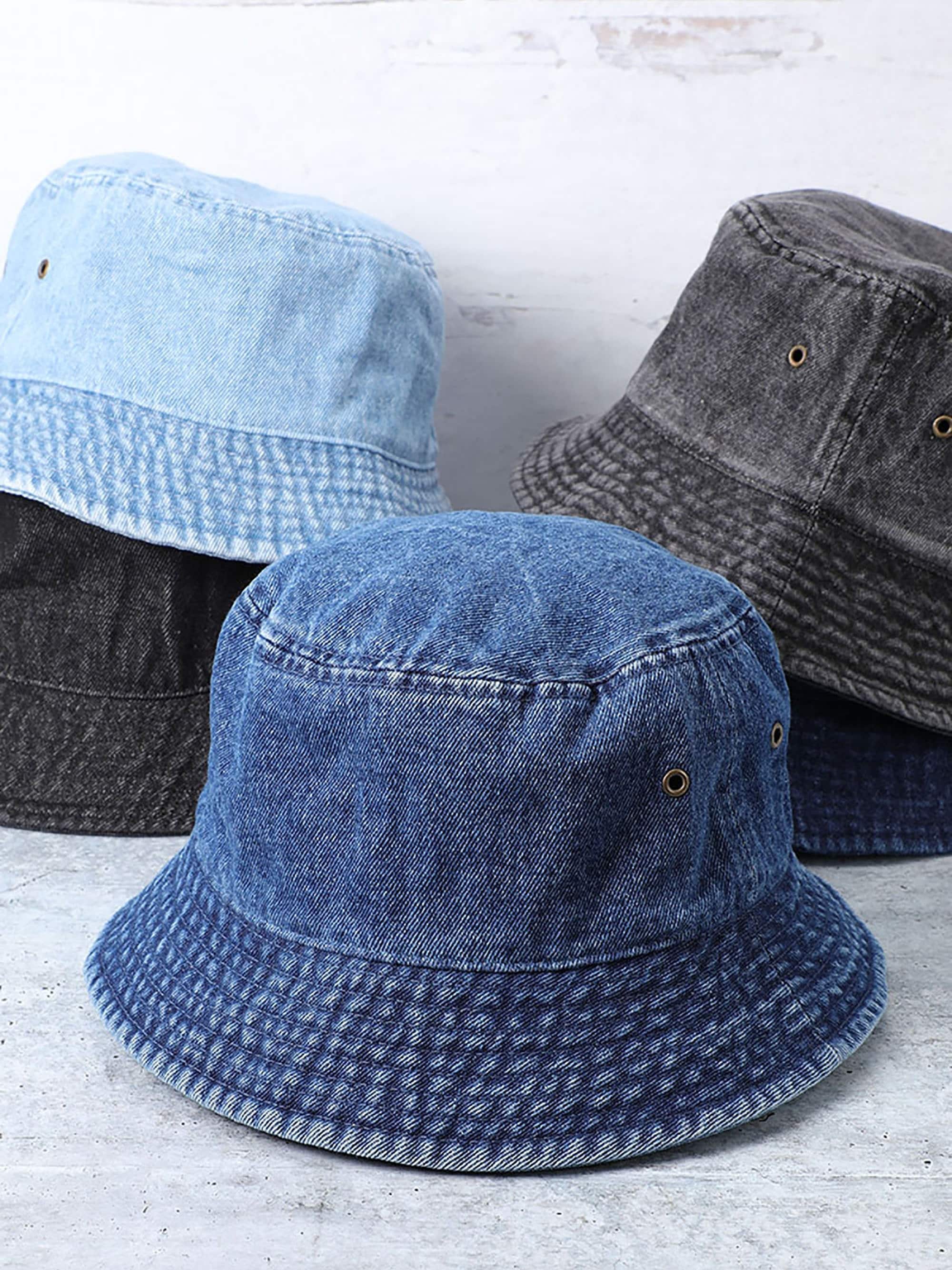 Vintage 100% Washed Cotton Canvas Denim Bucket Hat Casual Outdoor Fis…