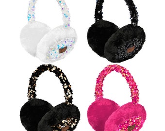 Sequined Faux Fur Ear Muffs,  Soft and Cozy Winter Ear Muffs, Women's Ear Muffs, Winter Accessories, Warm and Soft Ear Muffs, Winter MUST