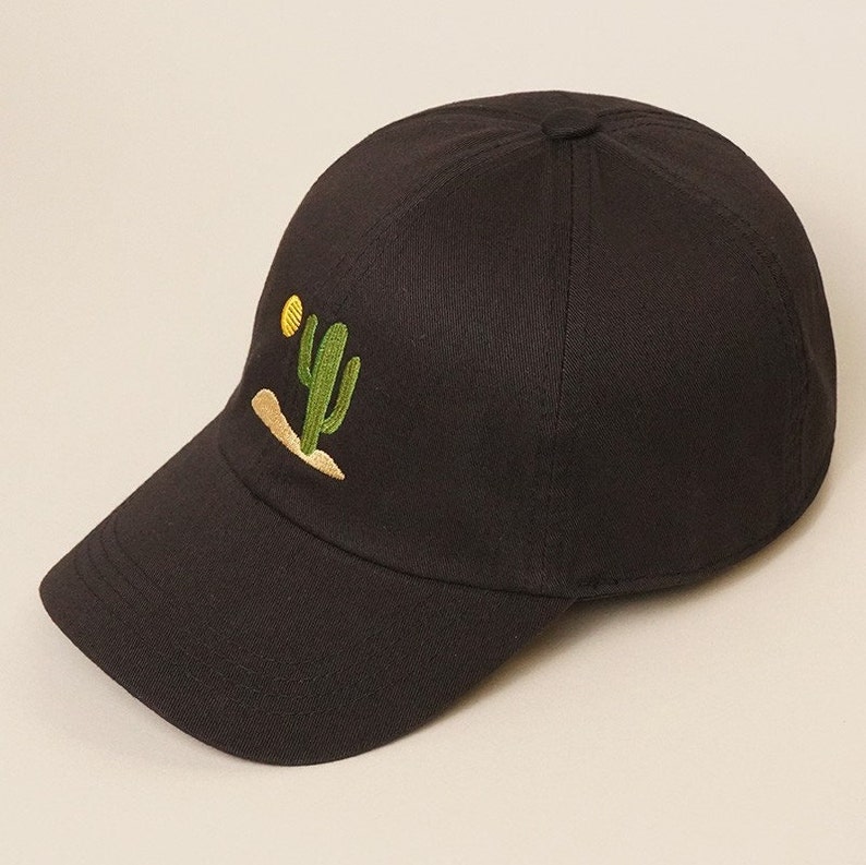 Cactus Embroidered Cap, Trucker Hat, Cotton Baseball Cap, Dad Hat, Summer Baseball Cap, Cotton Adjustable Baseball Cap Schwarz