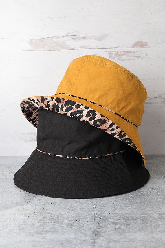 Leopard Print Bucket Hat, Reversible Outdoor Beach Hiking Fishing Hat for Women