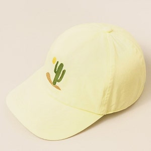Cactus Embroidered Cap, Trucker Hat, Cotton Baseball Cap, Dad Hat, Summer Baseball Cap, Cotton Adjustable Baseball Cap Pale Yellow