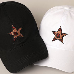 Leopard Star Embroidered Cap, Cotton Baseball Cap, Trucker Hat, Cotton Hat, Personalized Baseball Hat, Leopard Baseball Cap, Snap Back