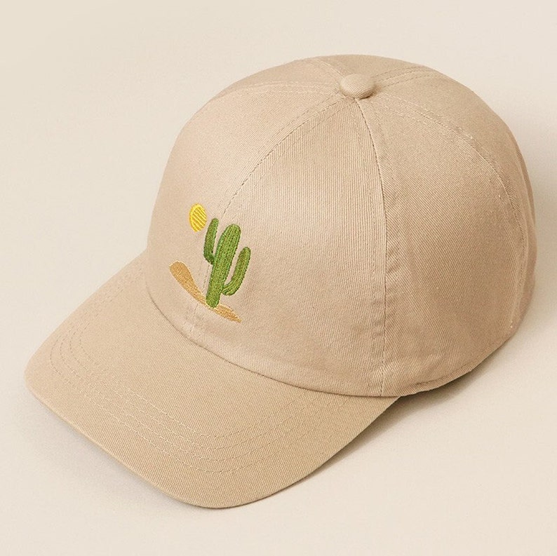 Cactus Embroidered Cap, Trucker Hat, Cotton Baseball Cap, Dad Hat, Summer Baseball Cap, Cotton Adjustable Baseball Cap Taupe
