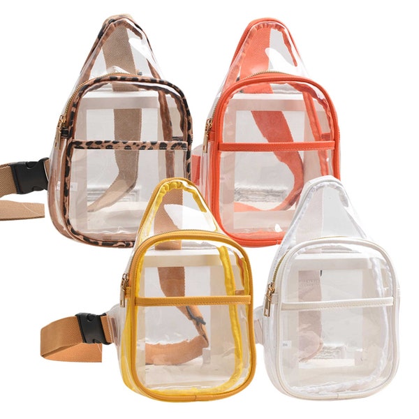 Solid Colored Outlined Clear Belt Sling Bag, Clear Belt Bag, PVC Stadium Sling Belt Bag, Stadium Belt Sling Bag, Fashion Clear Bag