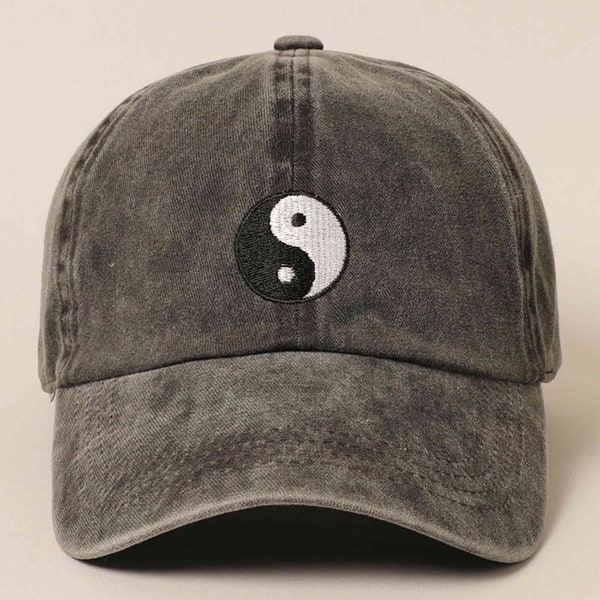 Yin Yang Baseball Cap Embroidered Cotton Adjustable Washed Cotton Dad Hat