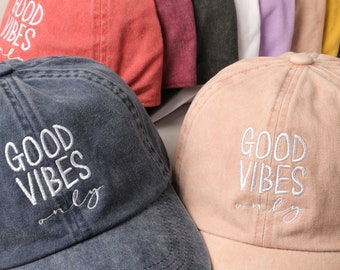Good Vibes Only Embroidered Cap, Trucker Hat, Cotton Baseball Cap, Dad Hat, Summer Baseball Cap, Cotton Adjustable Baseball Cap