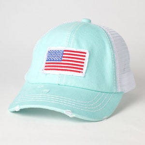 USA FLAG Patch Embroidered Mesh Snap Back Distressed Baseball - Etsy