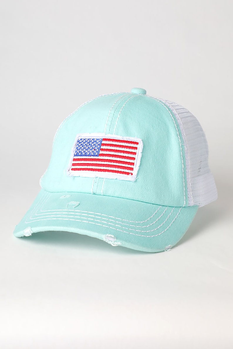 USA FLAG Patch Embroidered Mesh Snap Back Distressed Baseball - Etsy