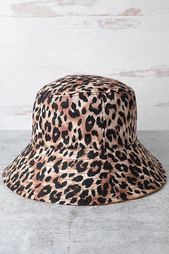 Leopard Print Bucket Hat, Reversible Outdoor Beach Hiking Fishing