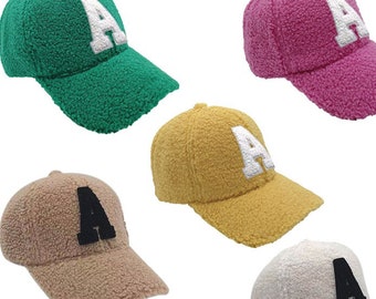 Letter A Chenille Patched Baseball Cap, Sherpa Material Warm Baseball Cap, Fall Winter Casual Outdoor Caps, Best to Wear in Cold Weather