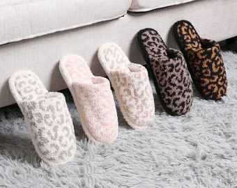 Leopard Print Fluffy Fuzzy Slippers Indoor Outdoor Non slip