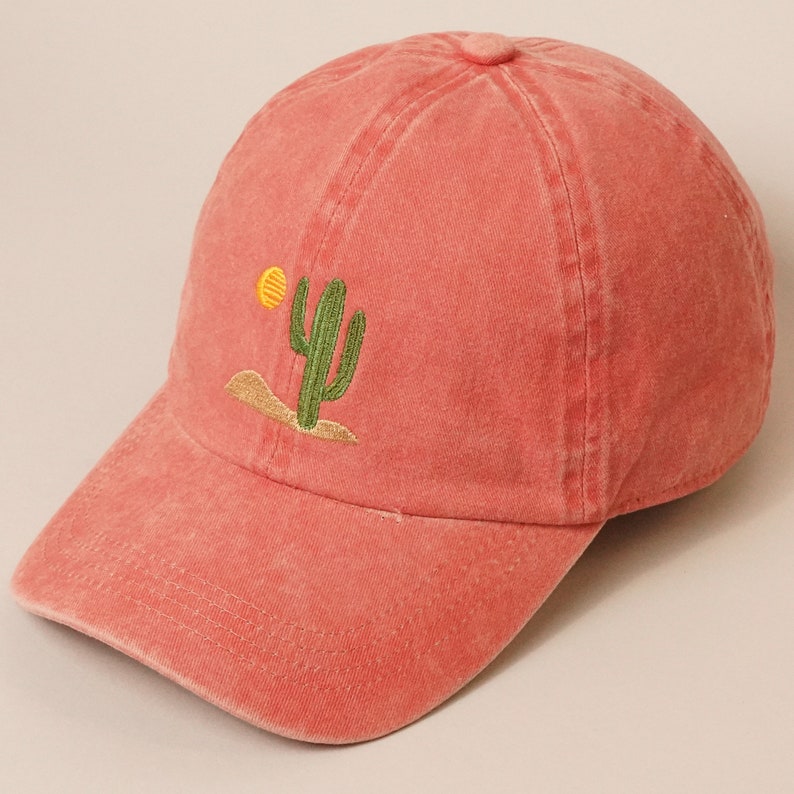 Cactus Embroidered Cap, Trucker Hat, Cotton Baseball Cap, Dad Hat, Summer Baseball Cap, Cotton Adjustable Baseball Cap Burnt Orange