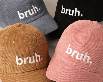 Bruh Lettering Embroidered Corduroy Cap, Stylish Casual Embroidered Baseball Cap, Cute "bruh" Lettering Designed Adjustable Fits Most Sizes