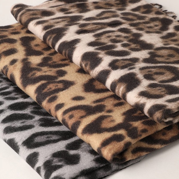 Leopard Animal Print Cashmere Feel Shawl Scarf, Soft Cozy Warm Winter Scarf, Stylish Everyday Wear Scarf for Cold Weather