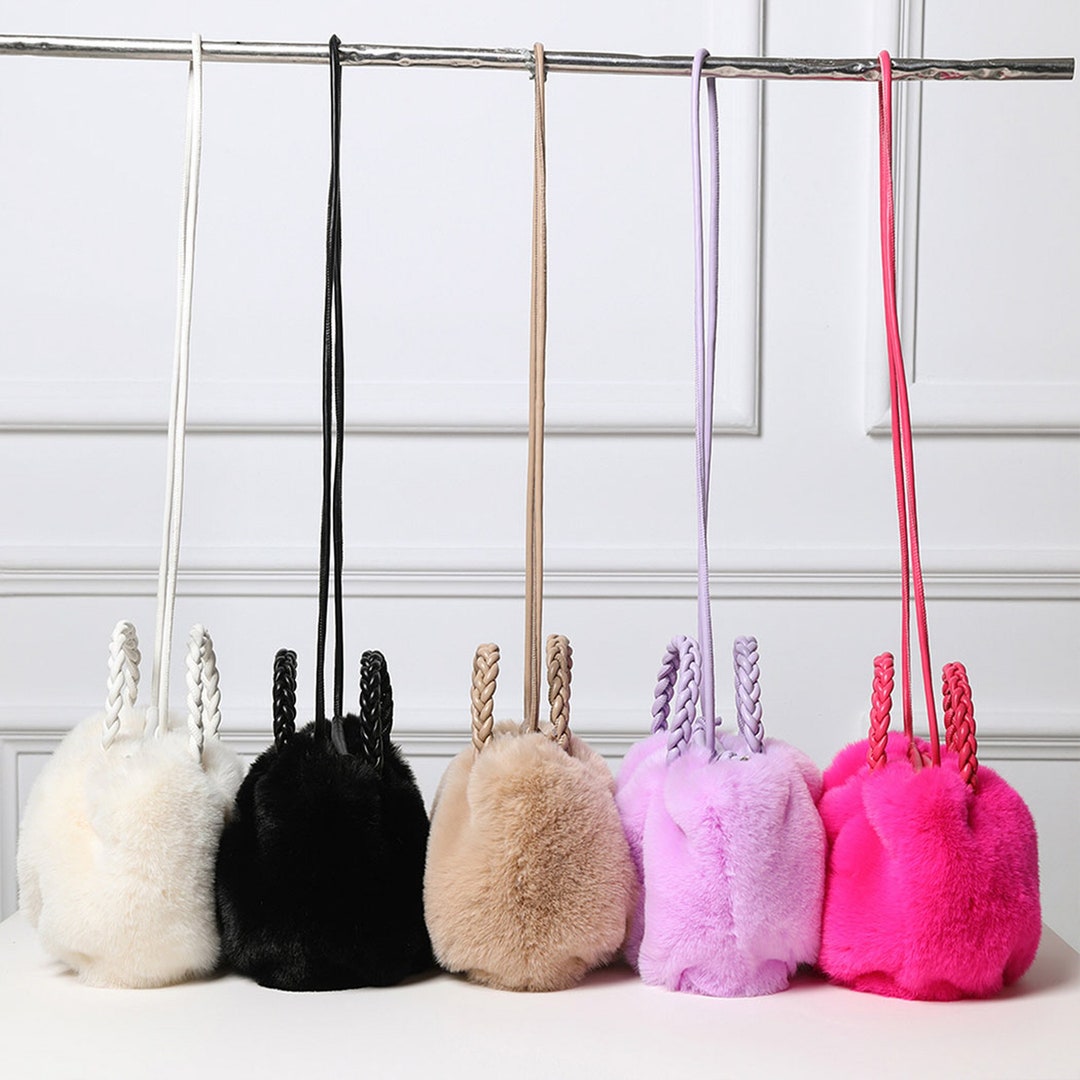 Solid Faux Fur Mini Crossbody Bag, Light Weight Stylish Fur Bag, Made