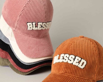 BLESSED Embroidery Hat, Cord Baseball Cap, Personalized Baseball Cap, Embroidery Cap, Embroidered Hat, Corduroy Baseball Cap, Dad Hat,