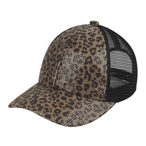 Clear Sequin Leopard Printed Baseball Cap with Meshed Back, Meshed-Back Cap, Meshed Baseball Cap, Leopard Printed Design Cap, Baseball Cap image 3