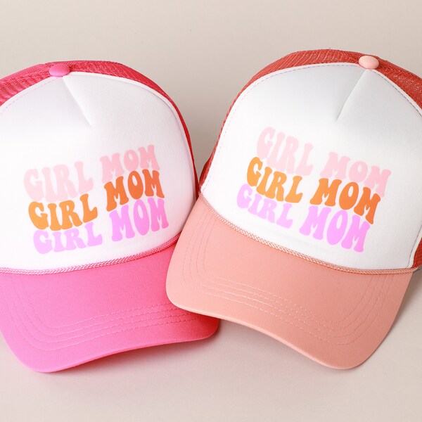GIRL MOM Lettering Print Baseball Cap with Mesh Back, Summer Hats, Trucker Caps, Mesh Back Size Adjustable, Outdoor Hats, Gifts for mom