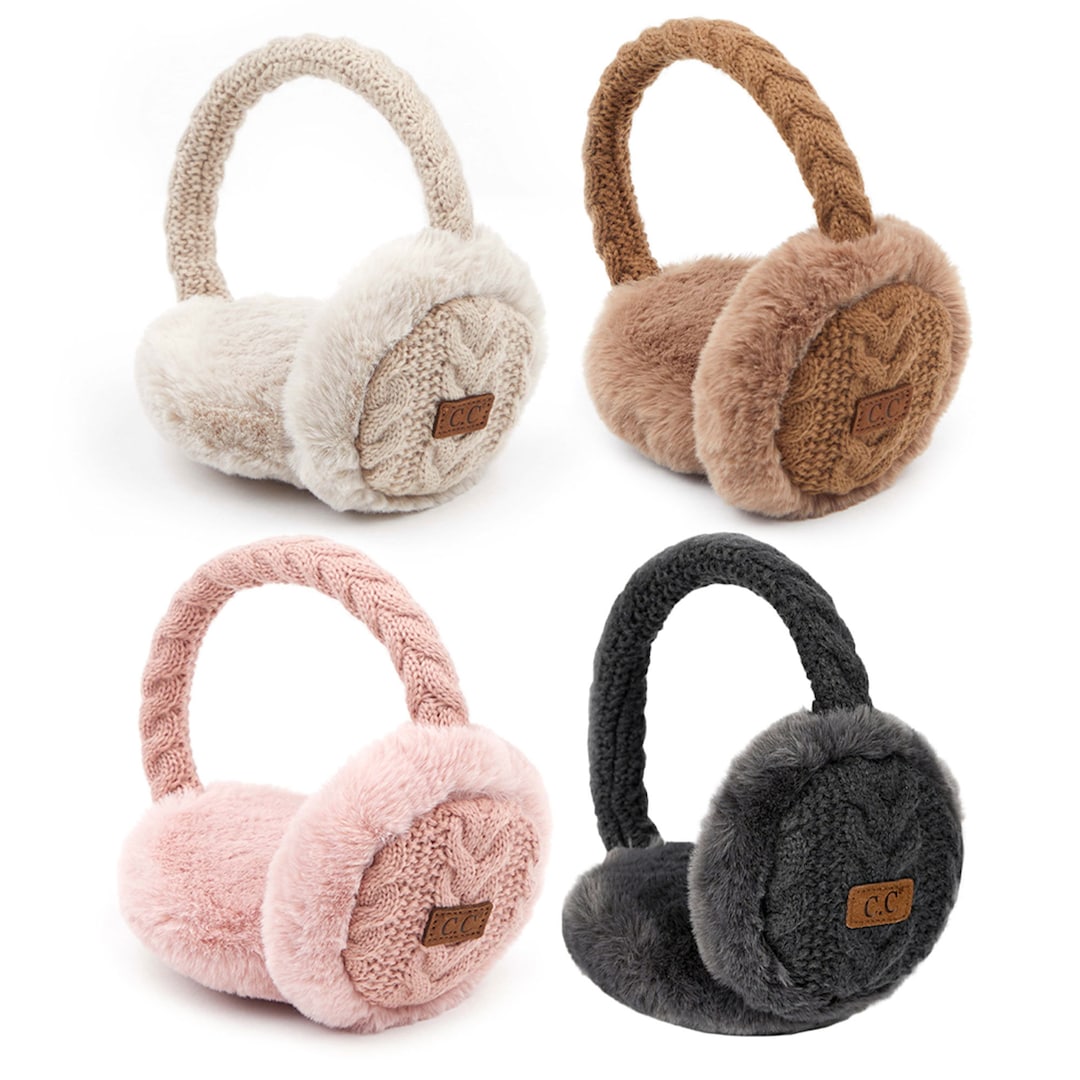 Cable Knitted Faux Fur Ear Muffs, Soft and Cozy Winter Ear Muffs, Women