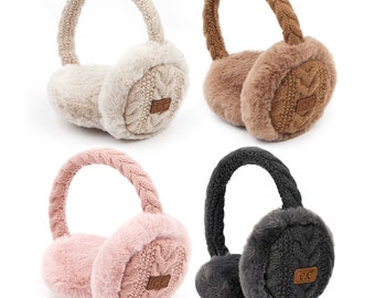 Cable Knitted Faux Fur Ear Muffs, Soft and Cozy Winter Ear Muffs, Women's Ear Muffs, Winter Accessories, Warm and Soft Ear Muffs, Winter