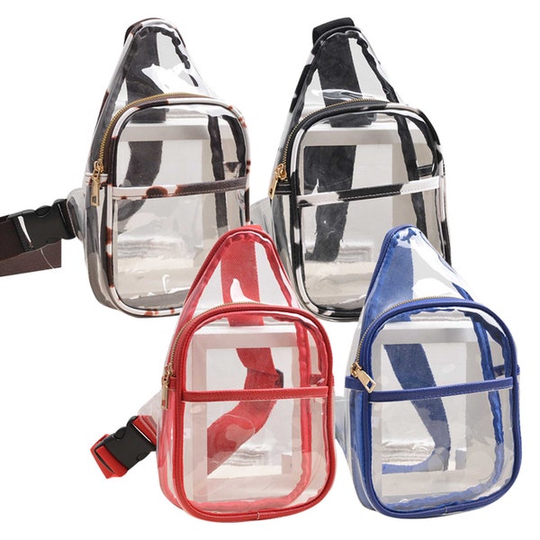 Solid Colored Outlined Clear Belt Sling Bag, Clear Belt Bag, PVC Stadium Sling Belt Bag, Stadium Belt Sling Bag, Fashion Clear Bag