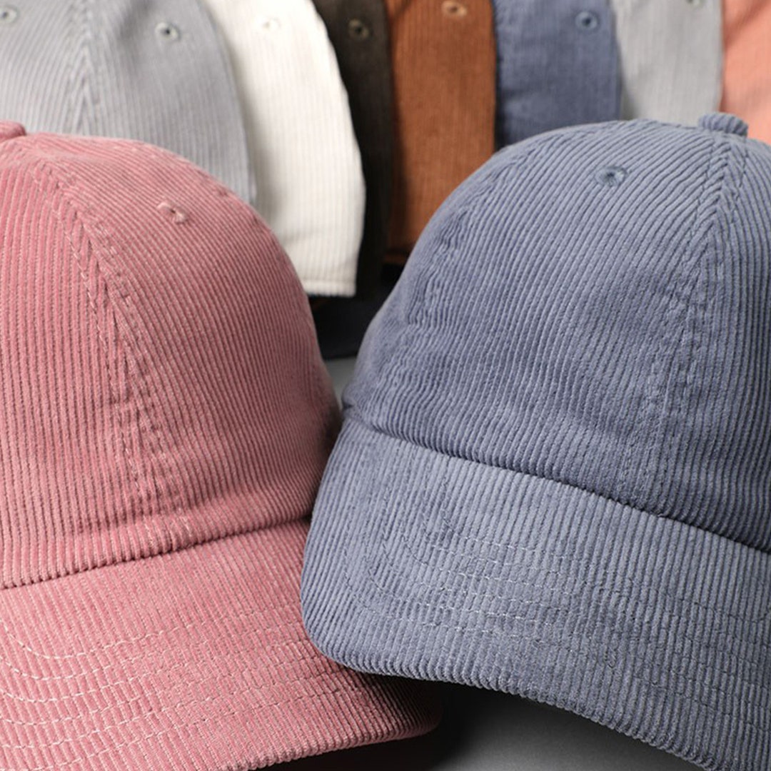 Corduroy Adjustable Cotton Baseball Cap Hat, Stylish Plain Baseball Cap