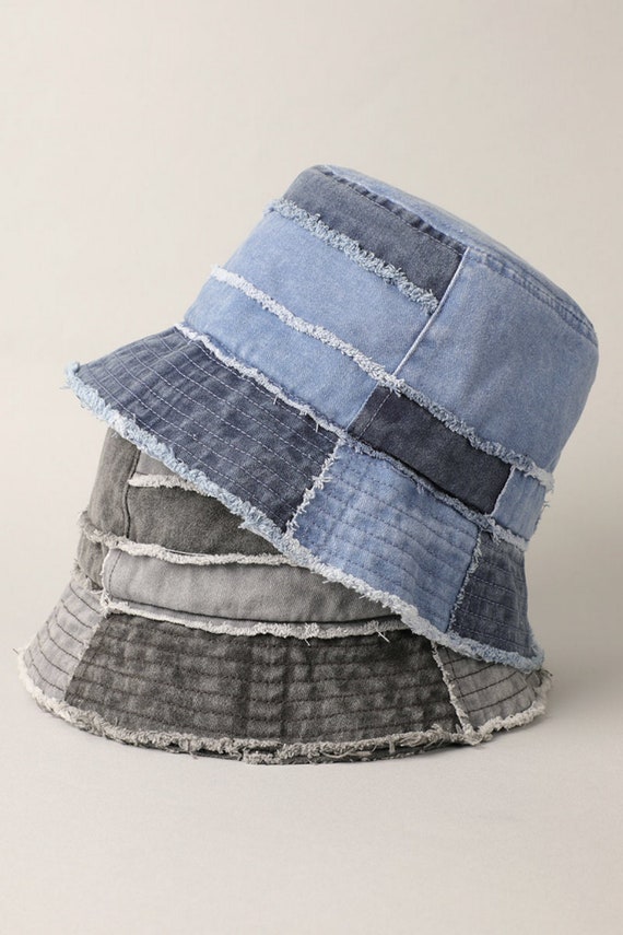 Boho Stitching Washed Bucket Hat Vintage Distressed Cowboy Boonie Hats Outdoor Mountaineering Fishing Sun Hat, Bucket Hats
