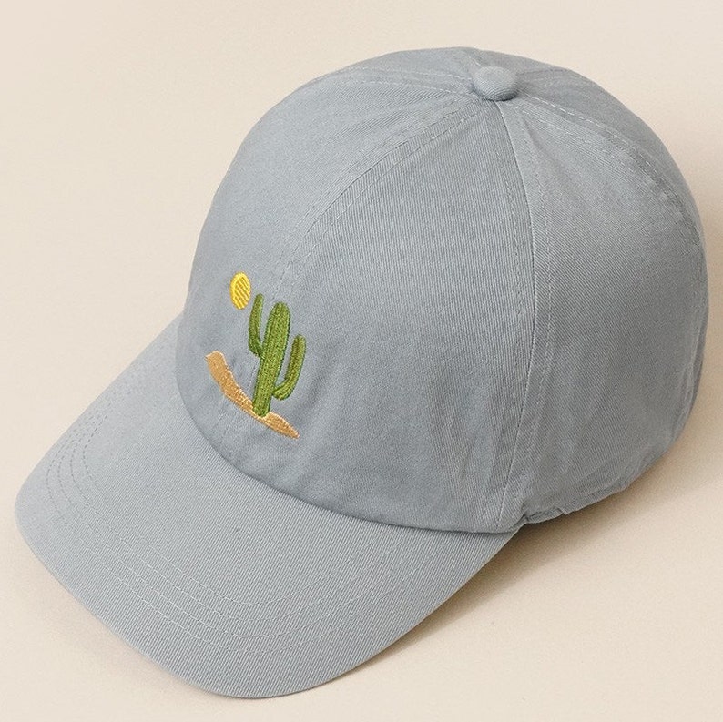 Cactus Embroidered Cap, Trucker Hat, Cotton Baseball Cap, Dad Hat, Summer Baseball Cap, Cotton Adjustable Baseball Cap Vintage Blue