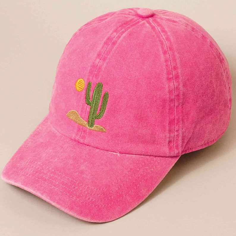 Cactus Embroidered Cap, Trucker Hat, Cotton Baseball Cap, Dad Hat, Summer Baseball Cap, Cotton Adjustable Baseball Cap Hot Pink