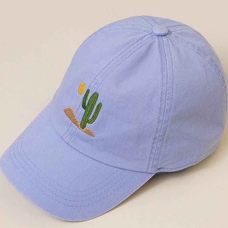 Cactus Embroidered Cap, Trucker Hat, Cotton Baseball Cap, Dad Hat, Summer Baseball Cap, Cotton Adjustable Baseball Cap Light Blue
