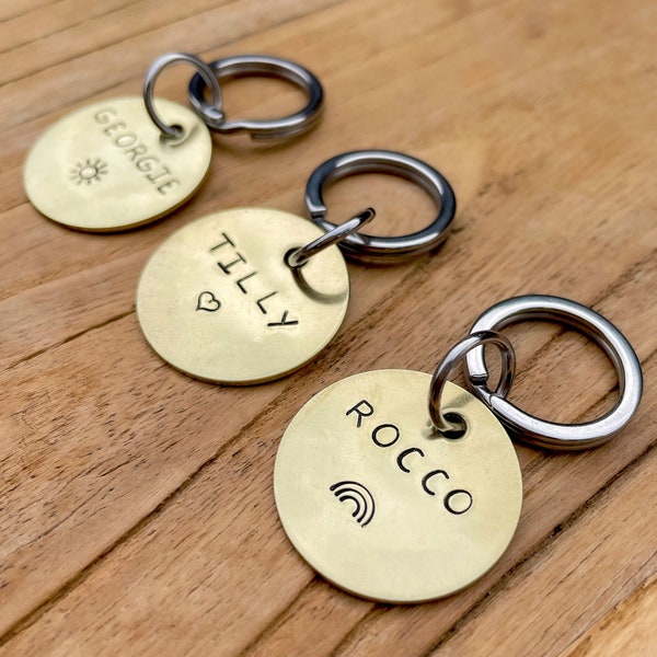 Personalised Pet ID Tag | Handstamped Dog Tag | Cat Tag | Brass | Nickel | Pet Accessories | Name Tag