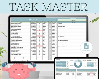 Digital To Do List and Task Tracker, Google Sheets To Do List, Organisation Spreadsheet, Productivity Planner, Task Tracker with MRR and PLR