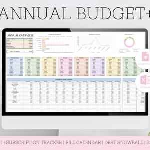 Deluxe Annual and Monthly Budget Spreadsheet and Finance Bundle Inc Expense and Budget Trackers  Debt Snowball Subscription Tracker and more