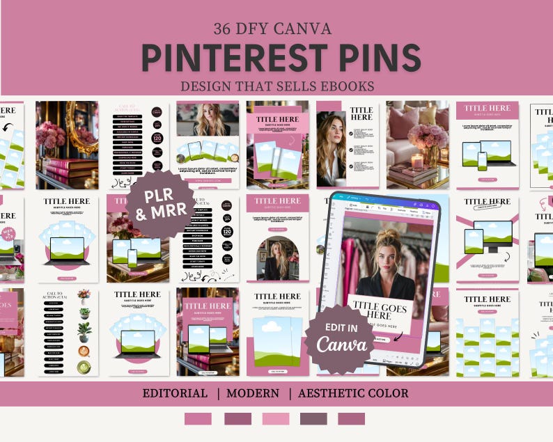 Pink Pinterest Pin Templates | PLR and MRR Digital Product | Faceless ...