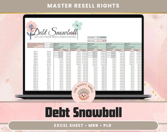 Schneeball-Arbeitsblatt | PLR und MRR Digitales Produkt | Haushaltsplaner | Excel Budget Tracker für die Kreditrückzahlung