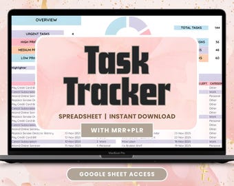 Task Tracker Google Sheet | PLR & MRR Digital Product | Daily and Weekly Planner | ADHD Habit Tracker Spreadsheet