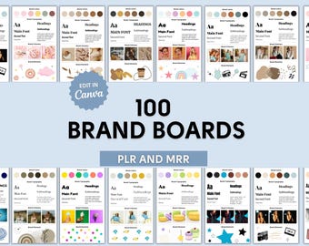 Brand Board Vorlagen Paket | PLR und MRR Digitales Produkt | 100 Canva Templates für Social Media, Content & Digitales Marketing