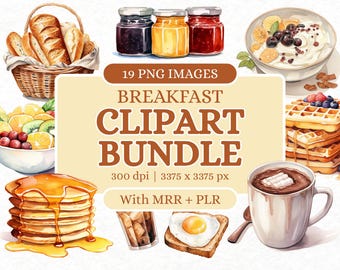 Breakfast Clipart Bundle | PLR & MRR Digital Product | Commercial Clipart for Instagram Templates and Social Media