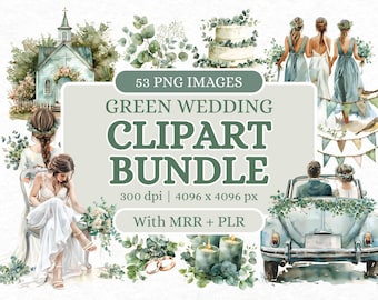 Grüne Hochzeit Clipart Bundle | PLR & MRR Digitales Produkt | Kommerzielle Clipart für Instagram Templates und Social Media