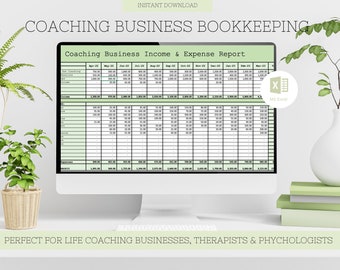 Coaching Business Income and Expenses Bookkeeping Spreadsheet. Perfect for Life Coaches, Psychologists & Therapists. Simple Expense Tracker