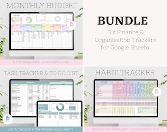 Organisation Bundle, Monthly Budget Spreadsheet, Habit Tracker, Digital To do List & Task Tracker, Productivity Bundle, with MRR and PLR