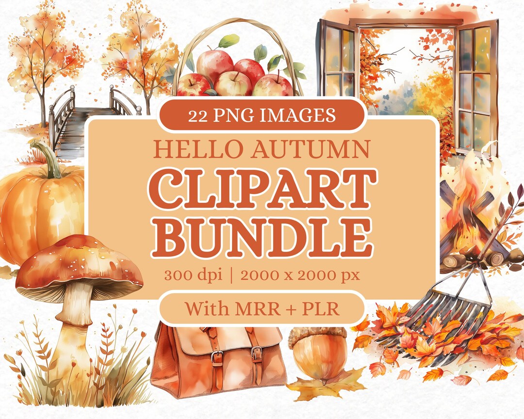 Hello Autumn Clipart Bundle | PLR & MRR Digital Product | Commercial ...