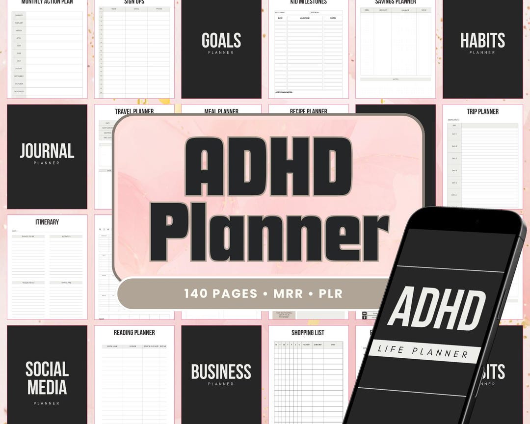 ADHD Life Planner | PLR & MRR Digital Product | Adhd Digital Planner ...