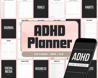 ADHD Life Planner | PLR & MRR Digital Product | Adhd Digital Planner Printable | Plr Digital Planner for Adhd Support