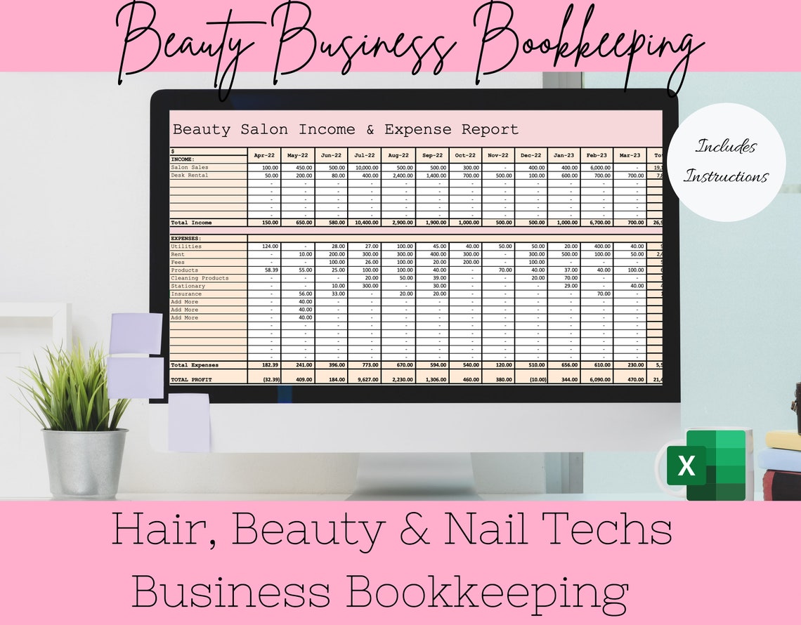 Beauty Business and Expenses Bookkeeping Spreadsheet Etsy