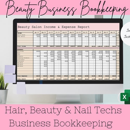 Beauty Business and Expenses Bookkeeping Spreadsheet Etsy